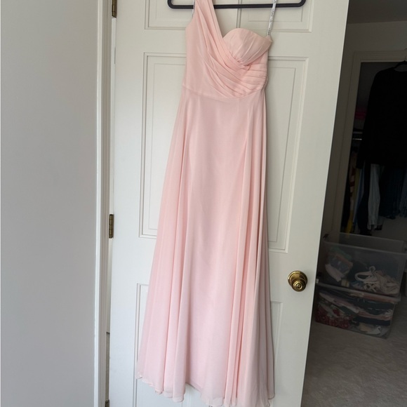 David's Bridal Soft Pink One-Shoulder Dress - Picture 1 of 9